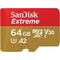 SanDisk microSDXC Extreme 64GB (R170 MB/s) Cams&Drones + Adap., 1 Jahr RescuePRO DX  [SDSQXAH-064G-GN6AA]