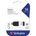 Verbatim 49821 USB 2.0 OTG Stick 16GB, Micro-B Adapter, Nano (R) 12MB/s, (W) 5MB/s, Retail-Blister