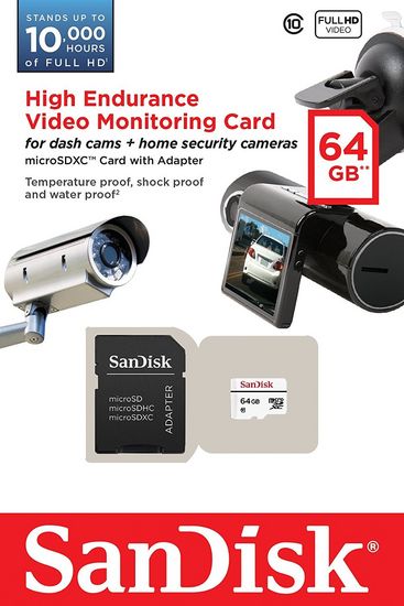 SanDisk MicroSDHC 64GB High Endurance for Video Monitoring (SDSDQQ-064G-G46A)  [20MB/s, Class 10]
