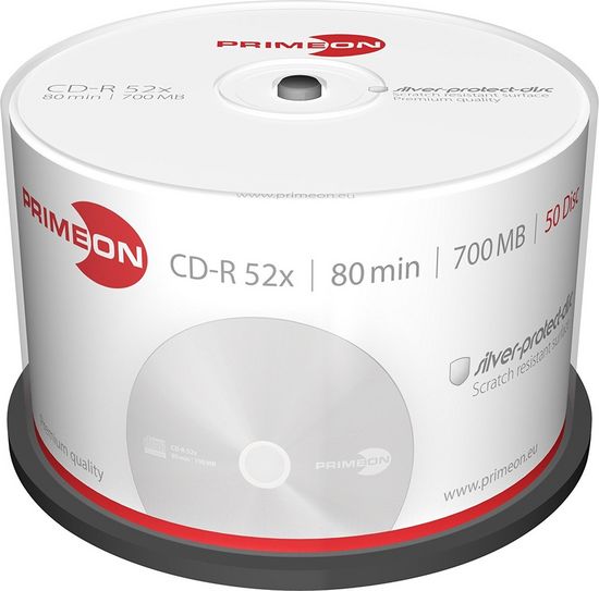 Primeon 2761102 CD-R 80Min/700MB/52x Cakebox (50 Disc) silver-protect-disc Surface