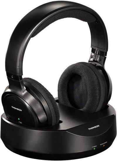 Hama 131957 Funkkopfhrer Thomson "WHP3001BK" kabellos mit Ladestation (Over-Ear, PLL-System, Reichweite 100 m, 863 MHz, Wireless) schwarz