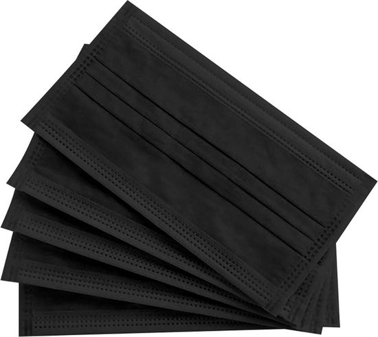 Mund-Nasen-Schutz schwarz (MSN-Maske)  50er Pack 3-lagig  [Mundschutz, Einwegmasken]